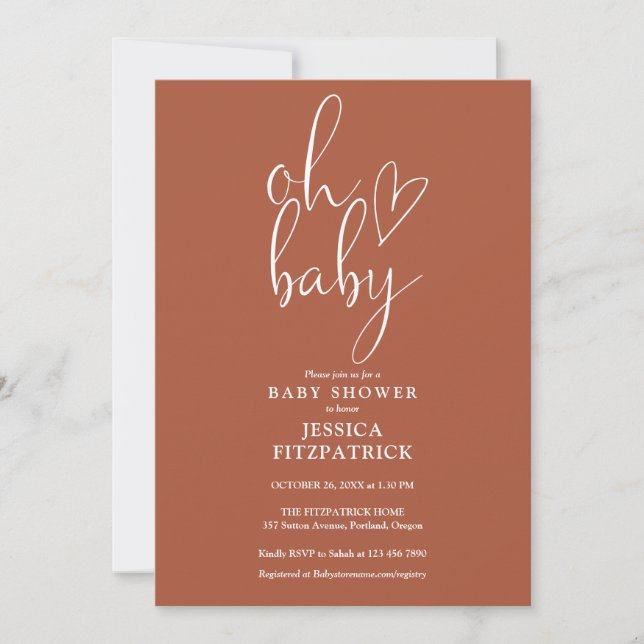 Oh Baby Terracotta Gender Neutral Baby Shower Invitation (Front)