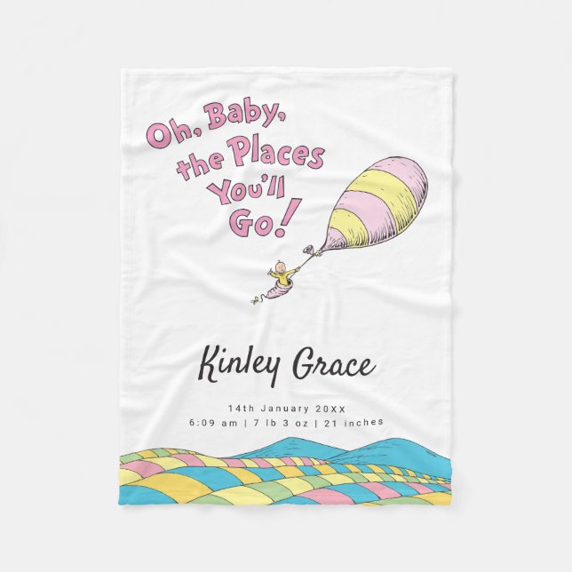 Oh, Baby, the Places You'll Go! Birth Stats Fleece Blanket (Front)