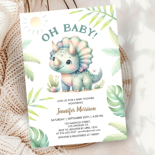 Oh Baby! Triceratops Dinosaur Baby Shower Invitation (Creator Uploaded)