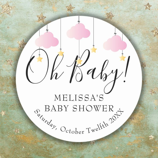 Oh Baby Twinkle Twinkle Pink Baby Shower Classic Round Sticker (Creator Uploaded)