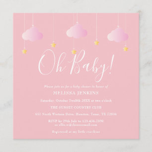 Oh Baby Twinkle Twinkle Pink Baby Shower Invitation