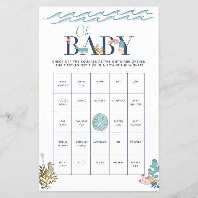 Oh Baby Under the Sea Baby Shower Bingo Game Flyer (Front)