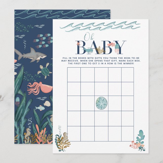 Oh Baby Under the Sea Baby Shower Bingo Game Invitation (Front/Back)