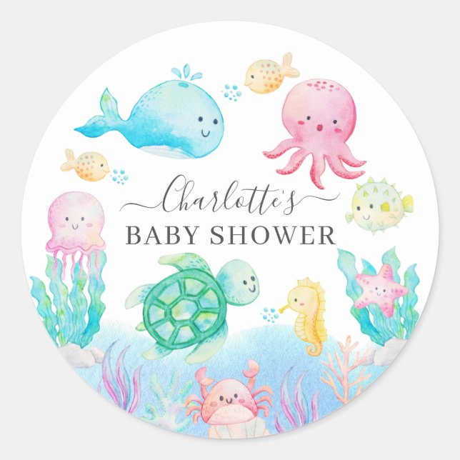 Oh Baby Under The Sea Baby Shower Classic Round Sticker (Front)