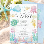 Oh Baby Under The Sea Baby Shower Invitation<br><div class="desc">Adorable under the sea baby design featuring a pink octopus,  whale,  sea turtle,  jelly fish,  crab,  sea horse,  and fish set on a white background.. Perfect for your summer theme ocean shower for a baby girl.</div>