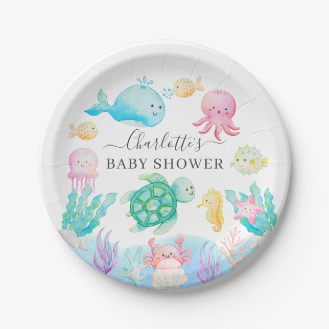 Oh Baby Under The Sea Baby Shower Paper Plate (Front)