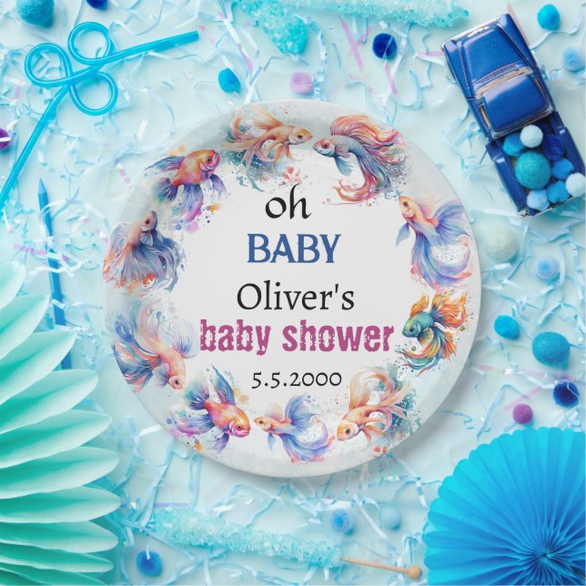 oh baby under the sea fishes baby shower paper plate (Party)