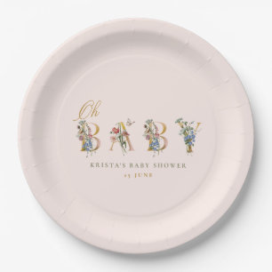 Oh Baby Vintage Wildflower Blush Baby Shower Paper Plate