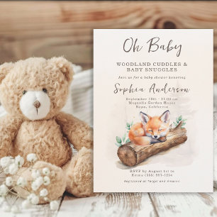 Oh Baby Warm Beige Woodland Fox Baby Shower Invitation