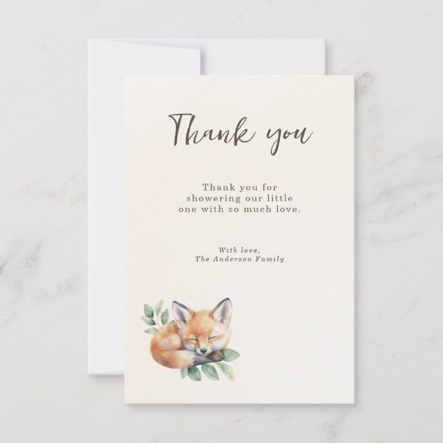 Oh Baby Warm Beige Woodland Fox Thank You Card (Front)