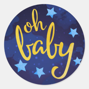 "Oh Baby" Watercolor Baby Shower Classic Round Sticker