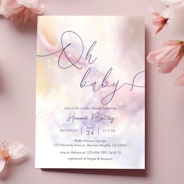 Oh Baby Watercolor Clouds Baby Shower Invitation (Creator Uploaded)