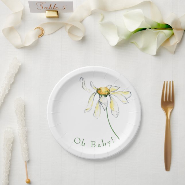 Oh Baby Watercolor Daisy Baby Shower  Paper Plate (Wedding)