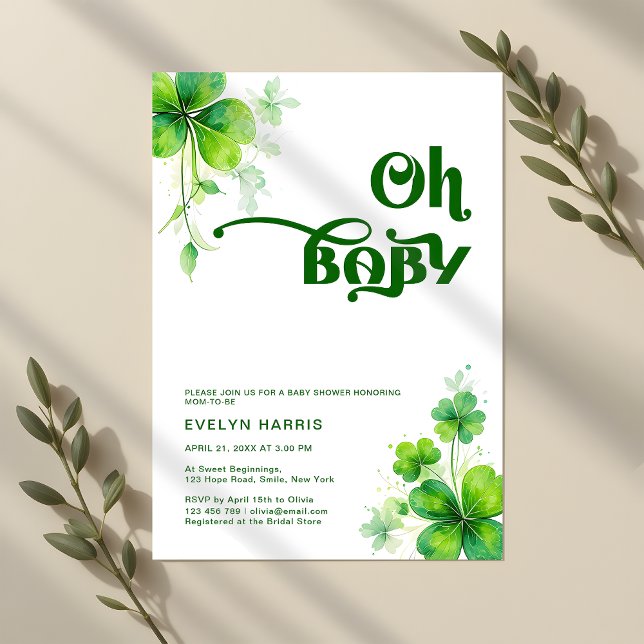 Oh Baby Watercolor Greenery Irish Baby Shower Invitation (Creator Uploaded)
