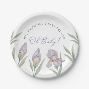 Oh Baby Watercolor Iris Floral Purple Lavender Paper Plate