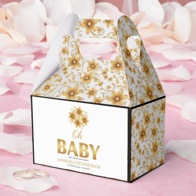Oh Baby Watercolor Rose Gold Baby Shower Favour Box (Wedding)
