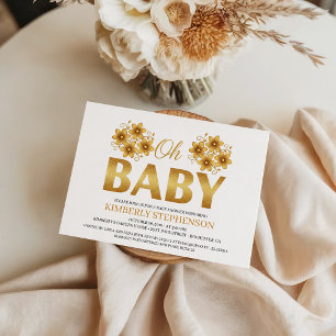 Oh Baby Watercolor Rose Gold Baby Shower Invitation