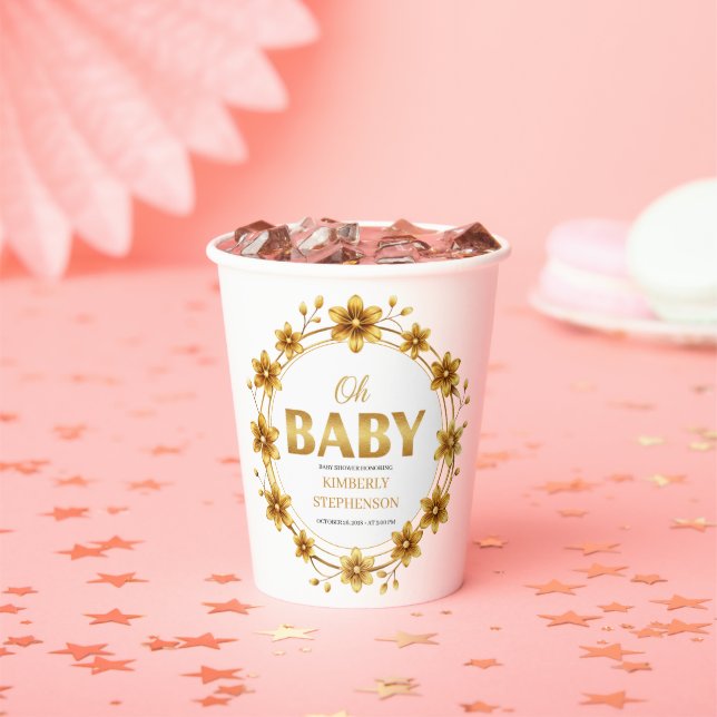 Oh Baby Watercolor Rose Gold Baby Shower Paper Cups (Insitu)