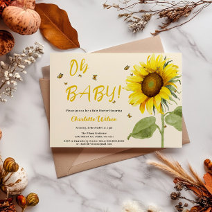 Oh Baby! Watercolor Sunflower Baby Shower Invitation