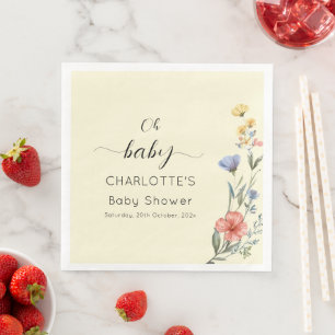 Oh Baby! Watercolor Wildflower Baby Shower Napkin