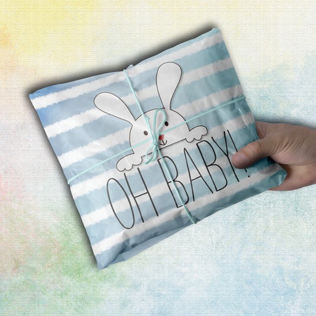Oh Baby White Bunny Rabbit Blue Stripe Tissue Paper (Creator Uploaded)