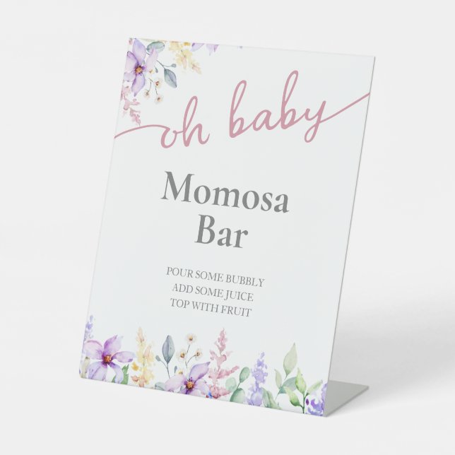 Oh Baby! Wildflower Girl Baby Shower Momosa Pedestal Sign (Front)