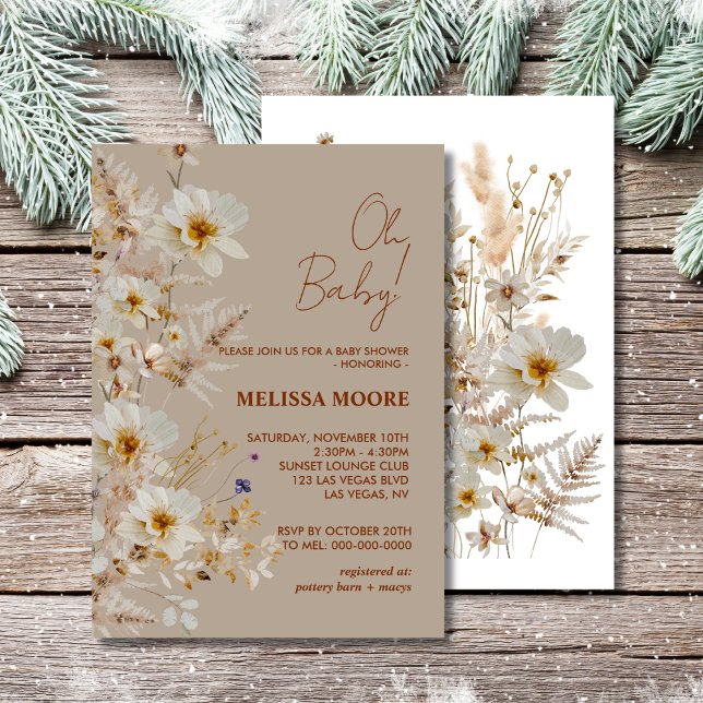 Oh baby winter bloom wildflower rustic baby shower invitation (Creator Uploaded)