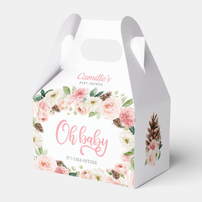 Oh Baby Winter Blush Pink Floral Baby Shower Favour Box (Front Side)