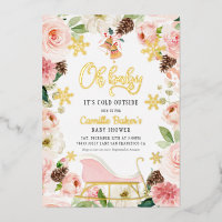 Oh Baby Winter Girl Baby Shower Pink and Gold Foil