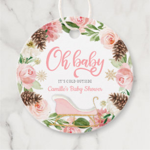 Oh Baby Winter Pink Floral Girl Baby Shower Favour Favour Tags