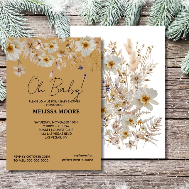 Oh baby winter wildflower rustic bloom baby shower invitation (Creator Uploaded)