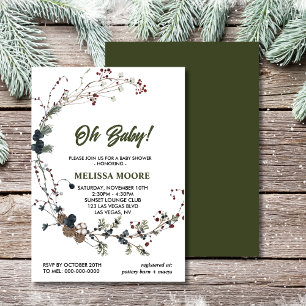 Oh baby winterberry greenery pinecones invitation