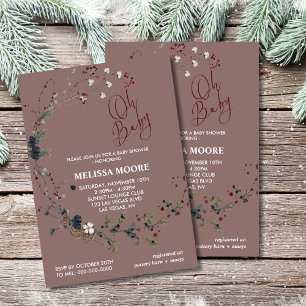 Oh baby winterberry greenery pinecones invitation
