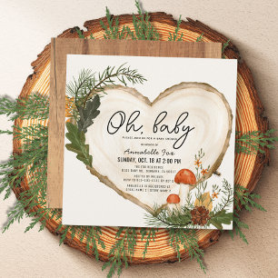 Oh Baby Wood Slice Mushroom Baby Shower by Mail Invitation