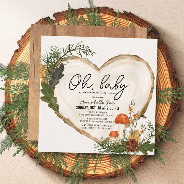 Oh Baby Wood Slice Mushroom Fall Baby Shower Invitation (Creator Uploaded)