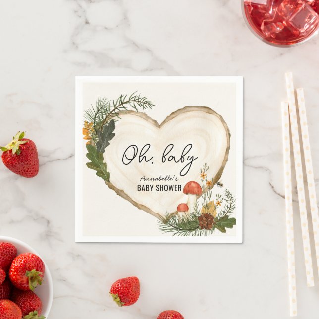 Oh Baby Wood Slice Mushroom Fall Baby Shower Napkin (Insitu)