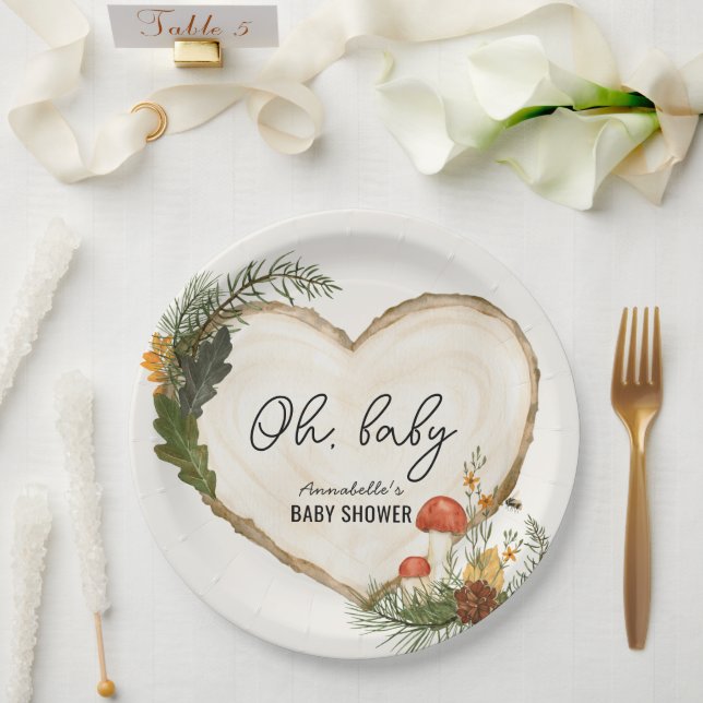 Oh Baby Wood Slice Mushroom Fall Baby Shower Paper Plate (Wedding)