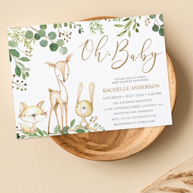 Oh Baby Woodland Animals Greenery Baby Shower Invitation (Creator Uploaded)