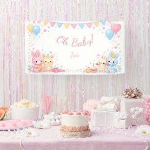 Oh Baby Woodland Cute Bunny Pastel Baby Shower Banner