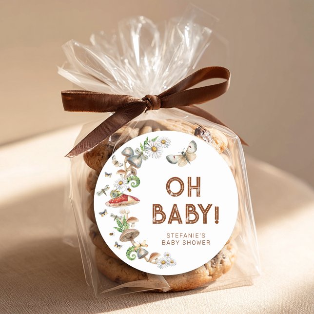 Oh Baby Woodland Mushroom Baby Shower Favor  Classic Round Sticker (Oh Baby - Baby Shower Favor Sticker)