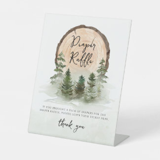 Oh Baby Woodland Watercolor Rustic Diaper Raffle Pedestal Sign