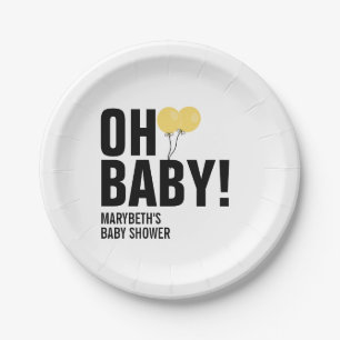 Oh Baby Yellow Balloon Baby Shower Paper Plate