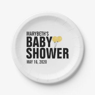 Oh Baby Yellow Balloon Baby Shower Paper Plate