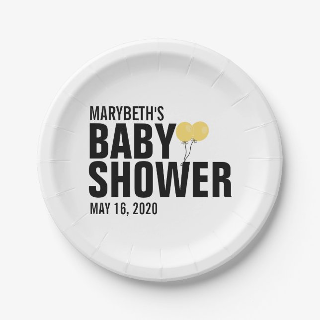 Oh Baby Yellow Balloon Baby Shower Paper Plate (Front)