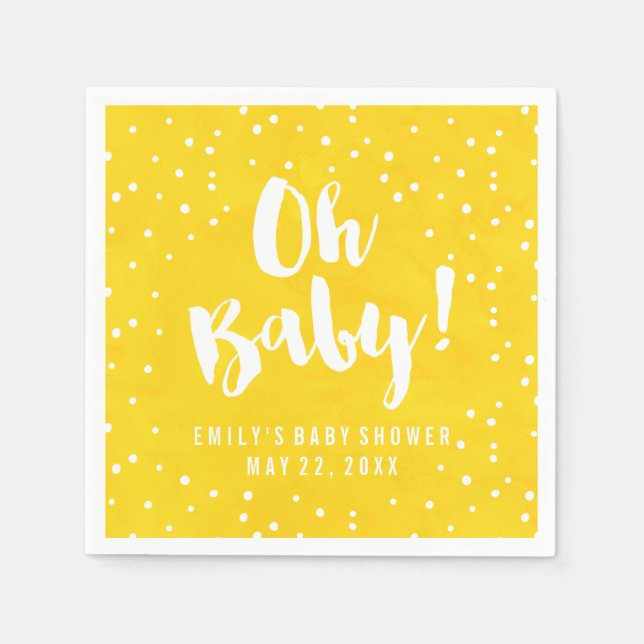Oh Baby Yellow Watercolor Baby Shower Napkin (Front)