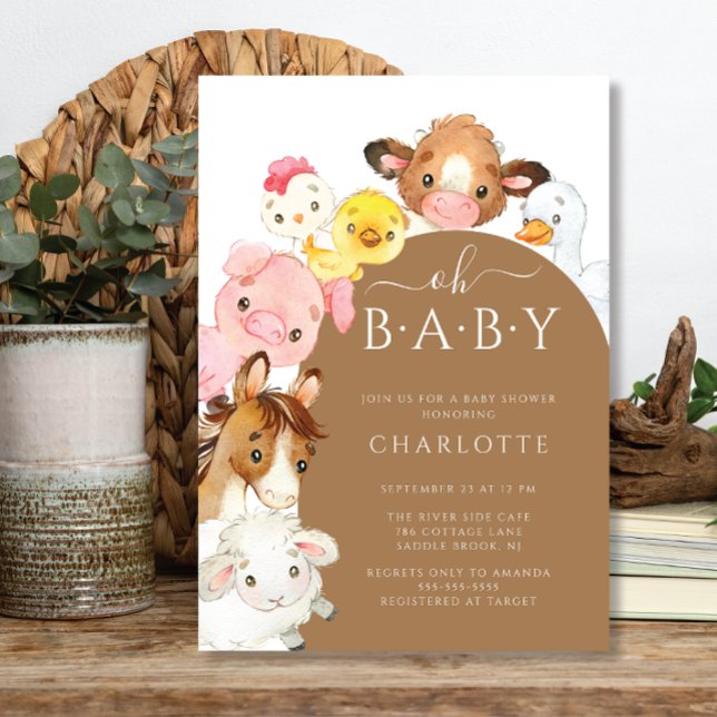 Oh BabyFarm Animals Baby Shower Invitation (Creator Uploaded)
