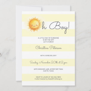 Oh Boy A Little Ray of Sunshine Baby Shower Invitation