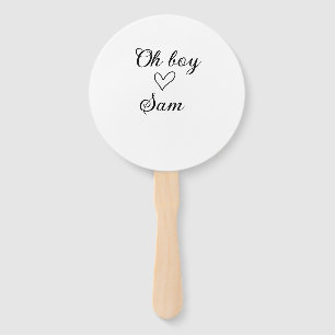 oh boy add name baby shower kids text heart yellow hand fan