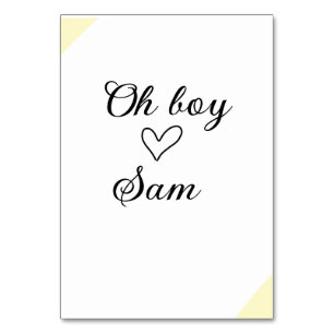 oh boy add name baby shower kids text heart yellow table number