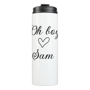 oh boy add name baby shower kids text heart yellow thermal tumbler
